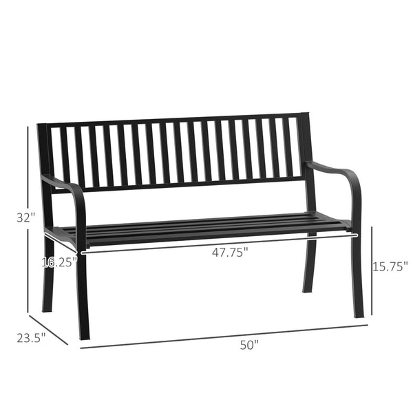 English Elm Outdoor Powder-coated Steel Garden Bench with Curved Slats for Patio or Porch Seating T3971P383896