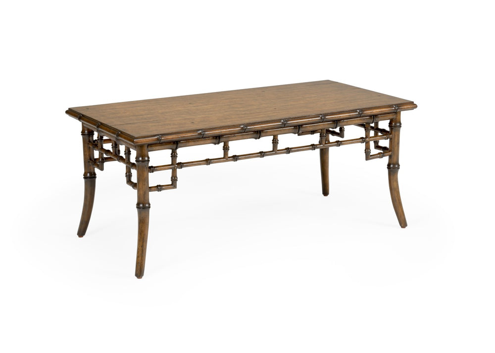 Chelsea House Sheraton Antique Brown Faux Bamboo Coffee Table — Sheraton-Inspired Low Profile Centerpiece For Timeless Living Room Style 384796