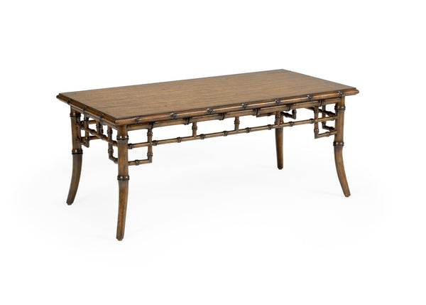 Chelsea House Sheraton Antique Brown Faux Bamboo Coffee Table — Sheraton-Inspired Low Profile Centerpiece For Timeless Living Room Style 384796
