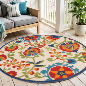 Homeroots 10' Green And Ivory Area Rug - Stylish Indoor Outdoor Decor, Durable, Easy Maintenance, Versatile Design 5' Round Area Rug Polypropylene 384796