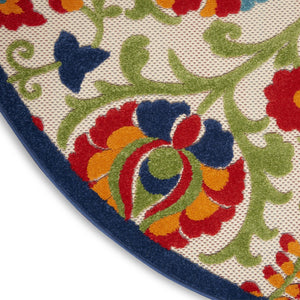 HomeRoots 5' Timeless Green and Ivory Floral Area Rug for Indoor and Outdoor Spaces – Durable & Elegant Design 5' Round Area Rug 384796