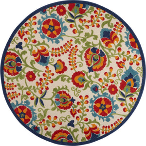 HomeRoots 5' Timeless Green and Ivory Floral Area Rug for Indoor and Outdoor Spaces – Durable & Elegant Design 5' Round Area Rug 384796