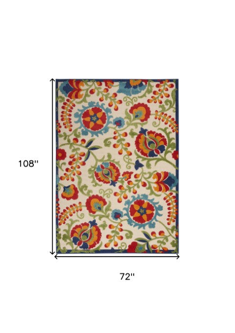 Homeroots 10' Green And Ivory Area Rug - Stylish Indoor Outdoor Decor, Durable, Easy Maintenance, Versatile Design 6'x9' Area Rug Polypropylene 384799