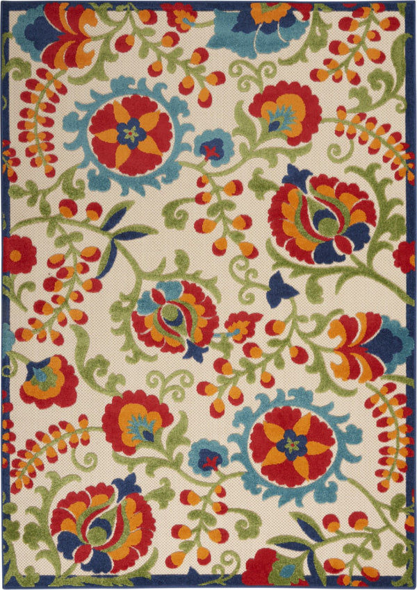 HomeRoots 5' Timeless Green and Ivory Floral Area Rug for Indoor and Outdoor Spaces – Durable & Elegant Design 6'x9' Area Rug 384799