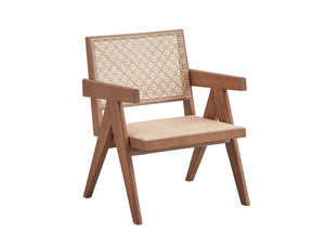 English Elm Natural Rattan Wood Armchair & Square End Table Set — 2-Piece Living Room Accent with Rubberwood Craftsmanship and Cozy Seat B2726S00567