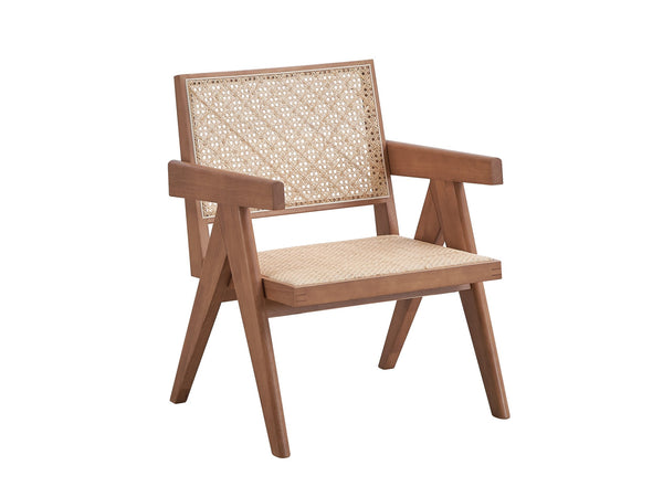English Elm Natural Rattan Wood Armchair & Square End Table Set — 2-Piece Living Room Accent with Rubberwood Craftsmanship and Cozy Seat B2726S00567