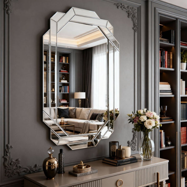 English Elm Large Frameless Beveled Mirror Rectangular Wall Hung Accent for Any Room Decor W1445P370442