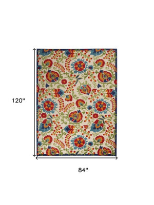 Homeroots 10' Green And Ivory Area Rug - Stylish Indoor Outdoor Decor, Durable, Easy Maintenance, Versatile Design 7'x10' Area Rug Polypropylene 384801