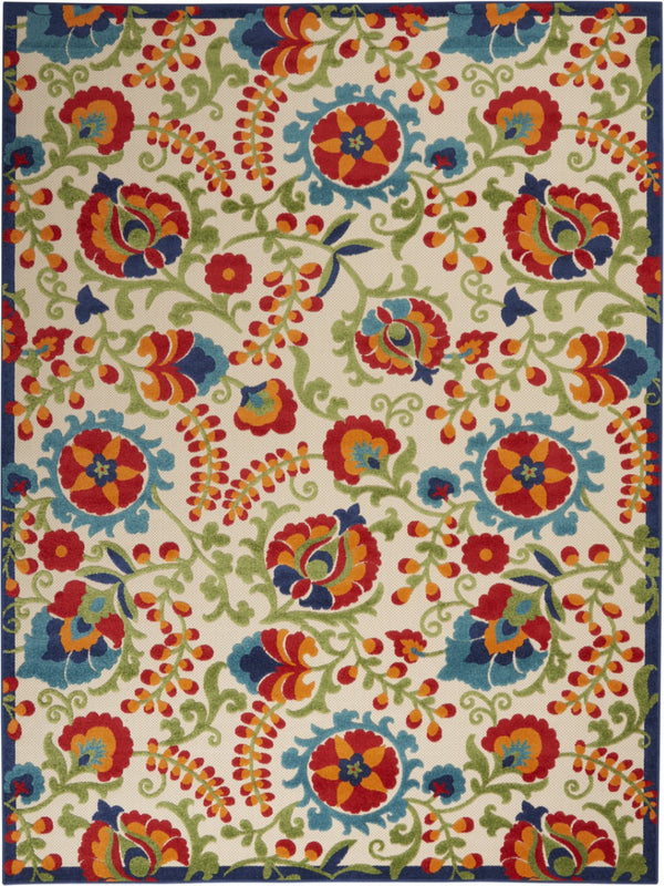 HomeRoots 5' Timeless Green and Ivory Floral Area Rug for Indoor and Outdoor Spaces – Durable & Elegant Design 7'x10' Area Rug 384801