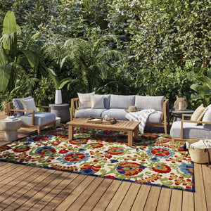 HomeRoots 5' Timeless Green and Ivory Floral Area Rug for Indoor and Outdoor Spaces – Durable & Elegant Design 8'x11' Area Rug 384802