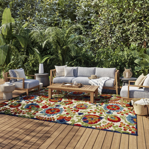 HomeRoots 5' Timeless Green and Ivory Floral Area Rug for Indoor and Outdoor Spaces – Durable & Elegant Design 8'x11' Area Rug 384802