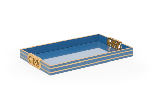 Chelsea House Copas Luxe Blue Serving Tray With Satin Gold Honeycomb & Pinstripe — 24" Decorative Centerpiece 384804