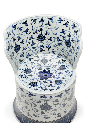 Chelsea House Kingswood Blue-And-White Ceramic Chair With Floral Glaze, Weather-Resistant Accent For Indoors Outdoors 384810