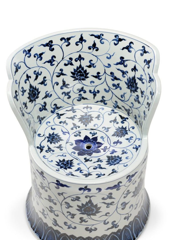 Chelsea House Kingswood Blue-And-White Ceramic Chair With Floral Glaze, Weather-Resistant Accent For Indoors Outdoors 384810