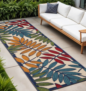 Homeroots 10' Ivory And Blue Floral Indoor Outdoor Area Rug - Perfect For Living Spaces, Patios, And More! 2?X 10? Runner Polypropylene 384810