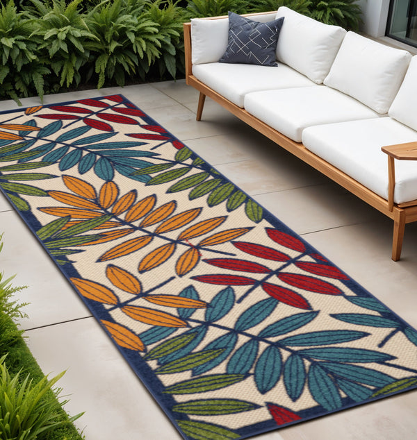 Homeroots 10' Ivory And Blue Floral Indoor Outdoor Area Rug - Perfect For Living Spaces, Patios, And More! 2?X 10? Runner Polypropylene 384810