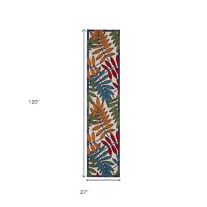 Homeroots 10' Ivory And Blue Floral Indoor Outdoor Area Rug - Perfect For Living Spaces, Patios, And More! 2?X 10? Runner Polypropylene 384810