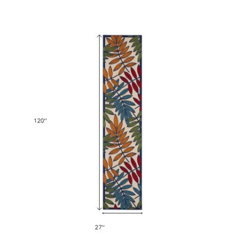 Homeroots 10' Ivory And Blue Floral Indoor Outdoor Area Rug - Perfect For Living Spaces, Patios, And More! 2?X 10? Runner Polypropylene 384810