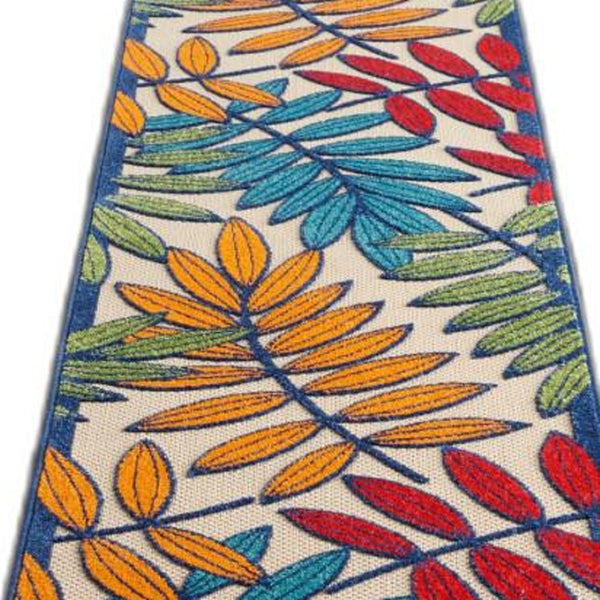 Homeroots 10' Ivory And Blue Floral Indoor Outdoor Area Rug - Perfect For Living Spaces, Patios, And More! 2?X 10? Runner Polypropylene 384810