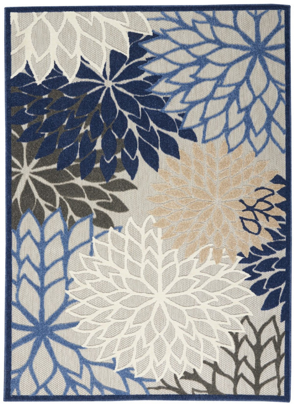 HomeRoots 5' Blue and Gray Floral Indoor Outdoor Area Rug - Timeless Elegance for Any Space, Easy Care 5?x8? 384820