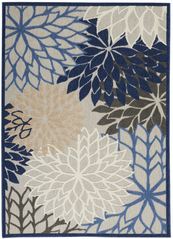 HomeRoots 5' Blue and Gray Floral Indoor Outdoor Area Rug - Timeless Elegance for Any Space, Easy Care 5?x8? 384820