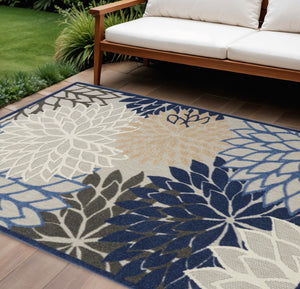 HomeRoots 8' Elegant Ivory and Blue Indoor Outdoor Area Rug with Timeless Floral Design for Any Space 8?x11? 384824
