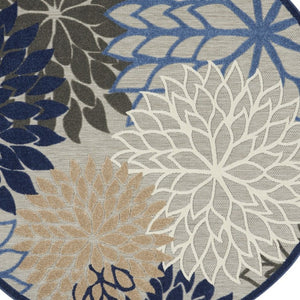 HomeRoots 5' Elegant Ivory and Blue Round Indoor-Outdoor Area Rug with Timeless Floral Design and Durability 8? 384825