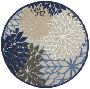 HomeRoots 5' Elegant Ivory and Blue Round Indoor-Outdoor Area Rug with Timeless Floral Design and Durability 8? 384825