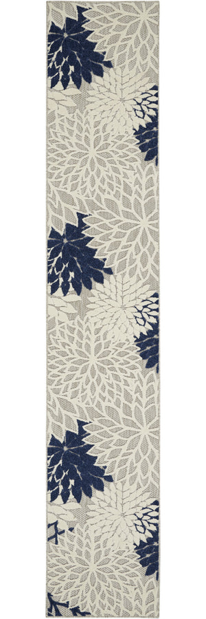 Homeroots 2' X 10' Ivory And Blue Floral Indoor Outdoor Area Rug Ivory Navy Polypropylene 384827