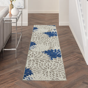 Homeroots 2' X 10' Ivory And Blue Floral Indoor Outdoor Area Rug Ivory Navy Polypropylene 384827
