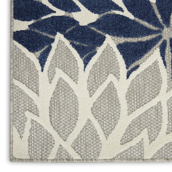 Homeroots 2' X 10' Ivory And Blue Floral Indoor Outdoor Area Rug Ivory Navy Polypropylene 384827