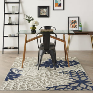 HomeRoots 5' Timeless Floral Indoor Outdoor Rug - Durable, Easy-Care, Versatile Accent for Any Space 5'x8' Area Rug Ivory Navy 384833