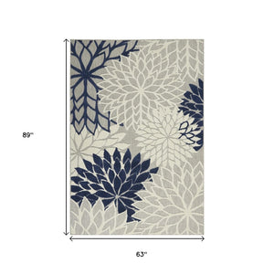 HomeRoots 5' Timeless Floral Indoor Outdoor Rug - Durable, Easy-Care, Versatile Accent for Any Space 5'x8' Area Rug Ivory Navy 384833
