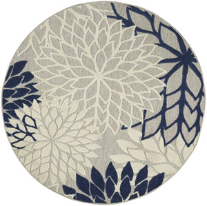 HomeRoots 5' Timeless Floral Indoor Outdoor Rug - Durable, Easy-Care, Versatile Accent for Any Space 5' Round Area Rug Ivory Navy 384834