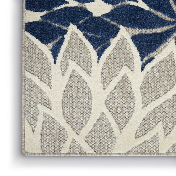 HomeRoots 5' Timeless Floral Indoor Outdoor Rug - Durable, Easy-Care, Versatile Accent for Any Space 6'x9' Area Rug Ivory Navy 384835