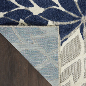 HomeRoots 5' Timeless Floral Indoor Outdoor Rug - Durable, Easy-Care, Versatile Accent for Any Space 7'x10' Area Rug Ivory Navy 384836