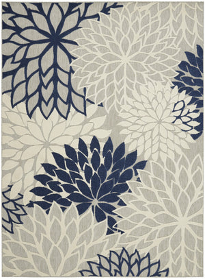 HomeRoots 5' Timeless Floral Indoor Outdoor Rug - Durable, Easy-Care, Versatile Accent for Any Space 7'x10' Area Rug Ivory Navy 384836