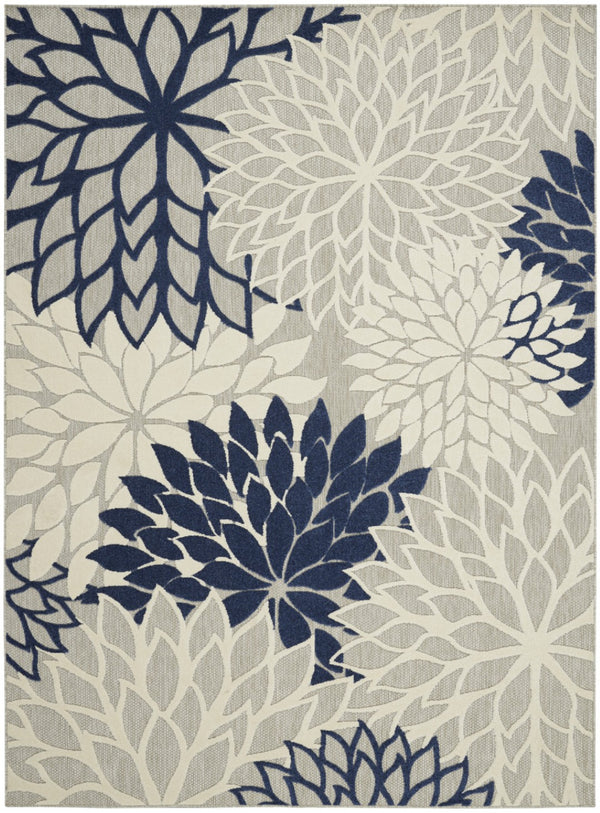 HomeRoots 5' Timeless Floral Indoor Outdoor Rug - Durable, Easy-Care, Versatile Accent for Any Space 7'x10' Area Rug Ivory Navy 384836