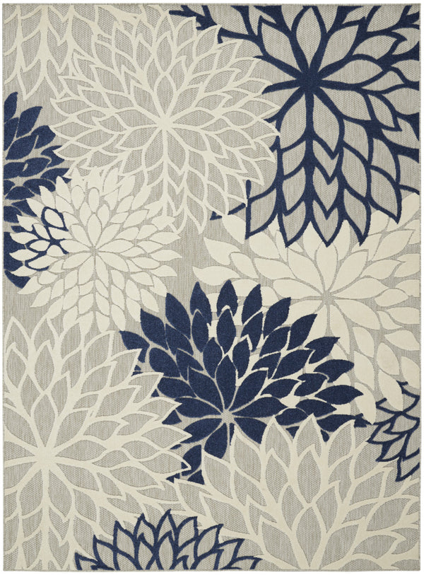 Homeroots 7' X 10' Ivory And Blue Floral Indoor Outdoor Area Rug Ivory Navy Polypropylene 384836