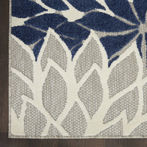 HomeRoots 5' Timeless Floral Indoor Outdoor Rug - Durable, Easy-Care, Versatile Accent for Any Space 8'x11' Area Rug Ivory Navy 384837