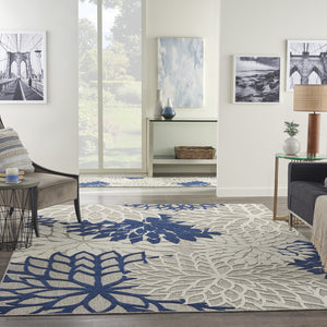 Homeroots 8' X 11' Ivory And Blue Floral Indoor Outdoor Area Rug Ivory Navy Polypropylene 384837