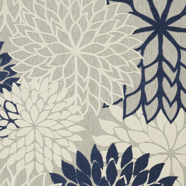 HomeRoots 5' Timeless Floral Indoor Outdoor Rug - Durable, Easy-Care, Versatile Accent for Any Space 8'x11' Area Rug Ivory Navy 384837