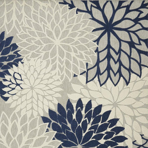 HomeRoots 5' Timeless Floral Indoor Outdoor Rug - Durable, Easy-Care, Versatile Accent for Any Space 8'x11' Area Rug Ivory Navy 384837