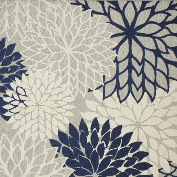HomeRoots 5' Timeless Floral Indoor Outdoor Rug - Durable, Easy-Care, Versatile Accent for Any Space 8'x11' Area Rug Ivory Navy 384837