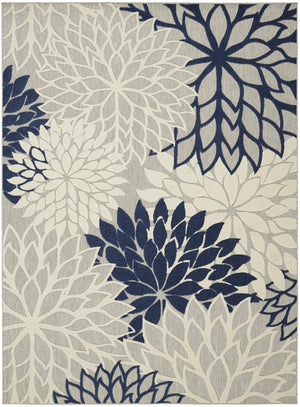 Homeroots 8' X 11' Ivory And Blue Floral Indoor Outdoor Area Rug Ivory Navy Polypropylene 384837