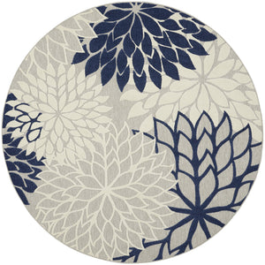 Homeroots 8' Round Ivory And Blue Round Floral Indoor Outdoor Area Rug Ivory Navy Polypropylene 384838