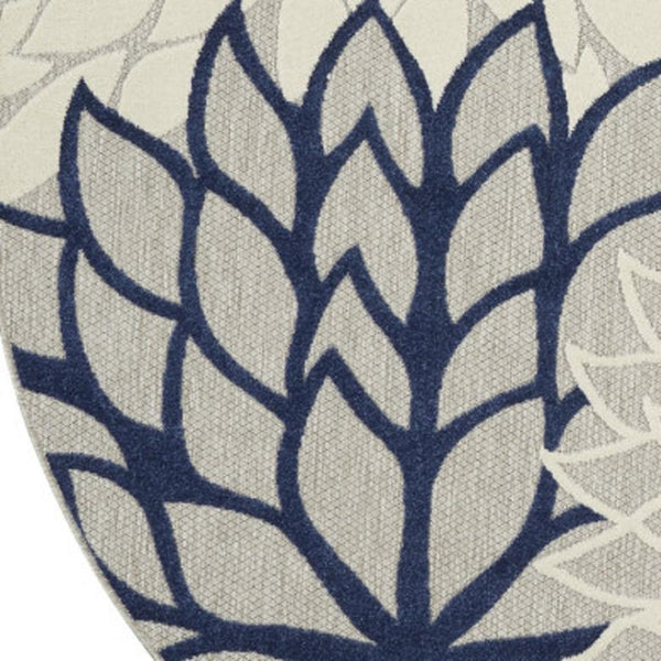 HomeRoots 5' Timeless Floral Indoor Outdoor Rug - Durable, Easy-Care, Versatile Accent for Any Space 8' Round Area Rug Ivory Navy 384838