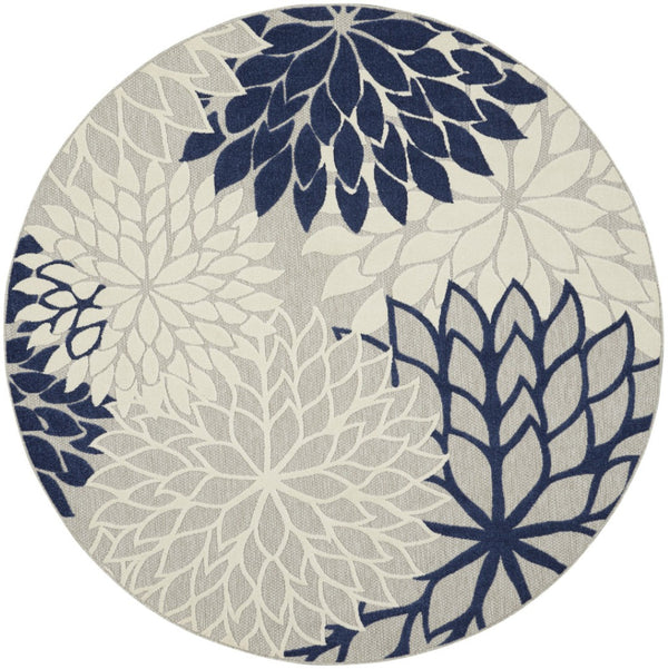 HomeRoots 5' Timeless Floral Indoor Outdoor Rug - Durable, Easy-Care, Versatile Accent for Any Space 8' Round Area Rug Ivory Navy 384838