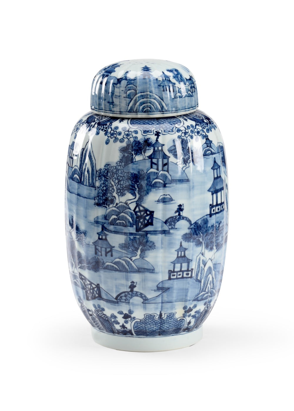Chelsea House Lidded Spencer Vase — Hand-Painted Blue & White Porcelain Landscape With Dome Lid, 16" Decorative Accent 384841