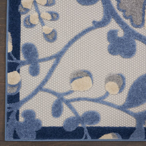 HomeRoots 7' Elevate Your Space with a Blue and Gray Floral Indoor-Outdoor Rug for Stylish Comfort & Durability 7'x10' Area Rug 384841